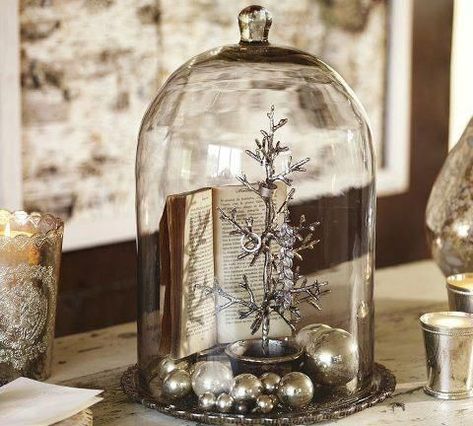 5 ways to decorate with a glass dome Cloche Decor, Mercury Glass Christmas, Metal Tree Wall Art, Glass Cloche, The Bell Jar, Silver Ornaments, Glass Tray, Metal Tree, Noel Christmas