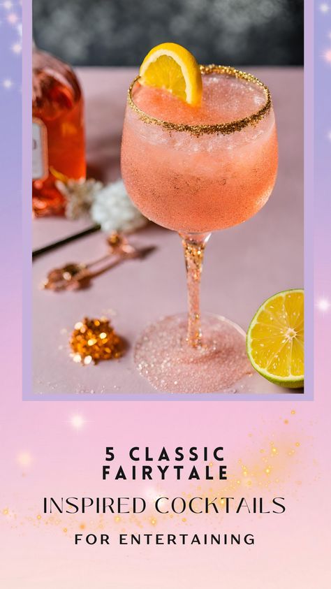 In the world of mixology, fairytales come to life in a glass. From Jack's Magic Beanstalk Elixir to Goldilocks' Honeyed Bourbon Smash, these whimsical cocktails evoke the magic of classic stories. Dive into a world of enchantment and craft your own fairytale-inspired drinks with this collection of 60+ recipes....#fairytalecocktails #cocktailrecipes Acotar Cocktails Ideas, Fairytale Drinks, Enchanted Cocktails, Acotar Cocktails, Fairy Cocktails, Whimsical Cocktails, Fairytale Cocktails, Fantasy Drinks, Cottagecore Cocktail