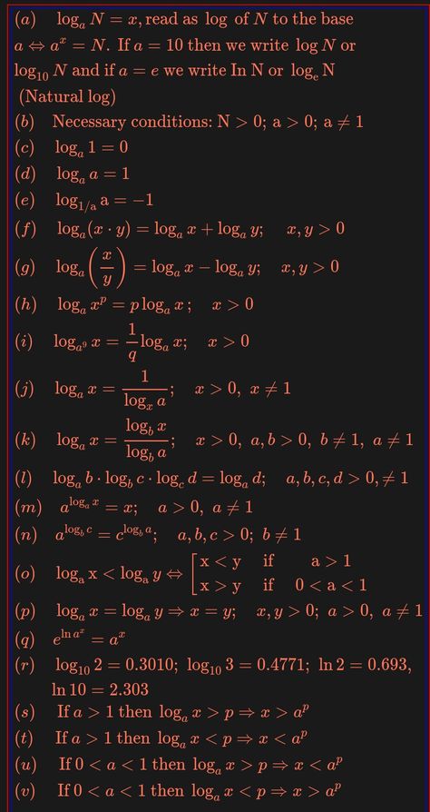 Logarithm-Notes, concept and important formula Logarithms Notes, Logarithm Formulas, Log Formula, Simplify Math, Maths Algebra Formulas, Maths Formulas, Study Physics, Math Formula Chart, Algebra Formulas