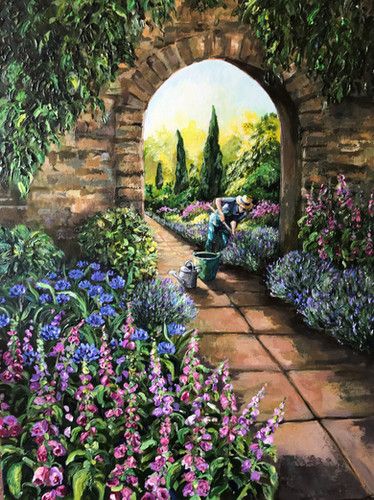 Garden Gcse Art, Secret Garden Painting, Secret Garden Art, Balcony Art, Book Paintings, Garden Mural, Drawing Competition, A Secret Garden, Christmas Artwork