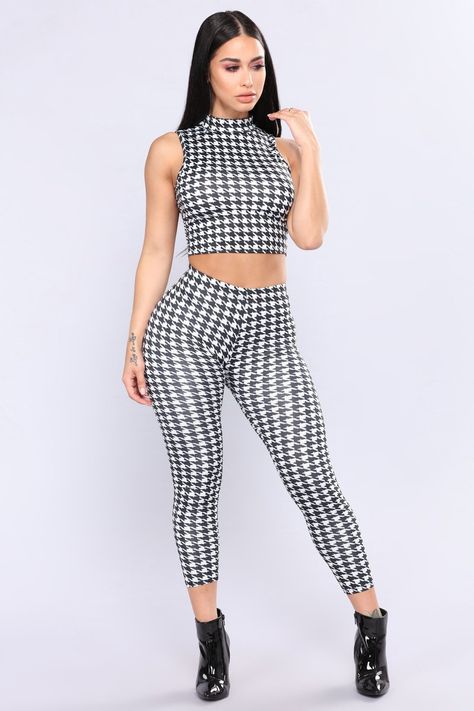 Black | www.fashionnova.com Stephanie Rao, Houndstooth Pants, Crop Top And Leggings, Fashion Nova Outfits, Black White Fashion, Pant Set, White Fashion, Classy Outfits, Fashion Nova