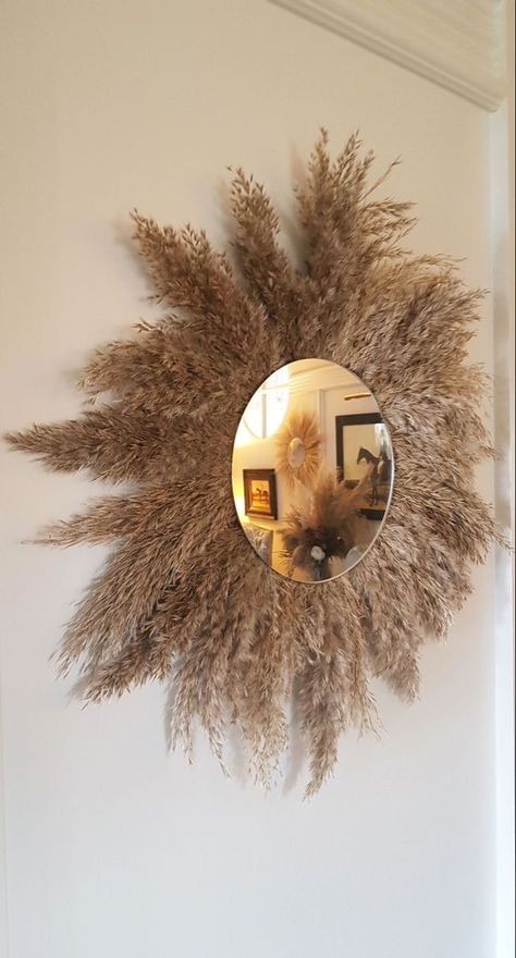 Pampas Mirror, Wall Hanging Decorations, Stand Mirror, Mirror Wall Hanging, Pampas Grass Decor, Beautiful Mirror, Diy Home Decor Bedroom, Beautiful Mirrors, Hanging Decorations