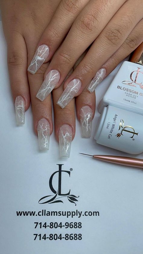 thunder marble Thunder Nail Design, Thunder Nails, Acrylic Brushes, Nail Products, White Angel, Gel Lacquer, Nail Supplies, Nail Art Supplies, Soak Off Gel