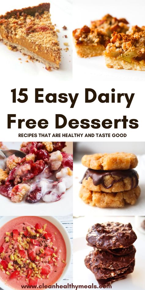 This collection of wonderful dairy-free dessert recipes includes brownies, cookies and healthy pies! All desserts are delicious and made without any milk or other dairy products! Dairy Free Dessert Recipes Easy, Cheese Varieties, Lactose Free Desserts, Dairy Free Dessert Easy, Non Dairy Desserts, Egg Free Desserts, Healthy Pies, Dairy Free Recipes Dessert, No Egg Desserts