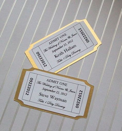 Movie Ticket Place Card Escort Card Customized by paperpixie, $1.00 Club Booth, Football Event, Hollywood Theater, Hollywood Premiere, Debut Ideas, Nerdy Wedding, Hollywood Party Theme, Prom Themes, Movie Ticket