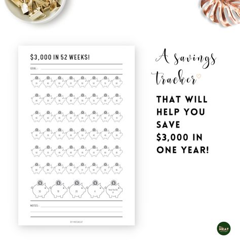 Excited to share the latest addition to my #etsy shop: 3000 Savings Challenge in 52 Weeks, Saving 3000 for retirement, Save 3000 in 52 weeks, 52 weeks savings challenge, PDF, Multiple sizes https://etsy.me/3XNSzNt #white #black #savingschallenge #52weekssavings #52week Save 3000, Goals Printable, Money Saving Methods, Spar Challenge, Money Savings, Saving Challenge, Money Challenge, Hole Punches, 52 Weeks