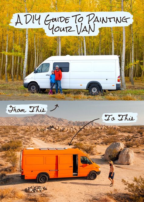 Ever wanted to paint your van? Check out our DIY paint guide with everything we learned from painting our sprinter van with bed liner #vanlife #vanlifediaries #vancrush #vanlifers #vanconversion Diy Van Paint Job, Van Paint Jobs Ideas, Van Exterior Paint Ideas, Van Painting Ideas, Van With Bed, Diy Painted Vans, Bedliner Paint Job, Van Mural, Van Makeover