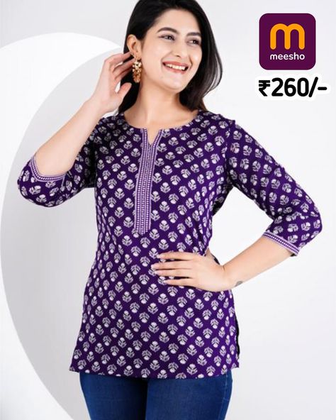 💜Get ready to slay in style with this stunning Women's Printed Short Kurti from Meesho! Made from comfortable rayon fabric, this trendy kurti features three-quarter sleeves and a vibrant purple print. Perfect for casual wear, this affordable fashion must-have is a steal! Shop now on Meesho! #meeshofashion #womenshortkurti #printedkurti #rayonkurti #affordablekurti . . . . . [ Women Short Kurti, Printed Kurti, Rayon Kurti, Three-Quarter Sleeve Kurti, Affordable Kurti, Short Kurti Top, La... Kurti From Meesho, Short Kurti Top, Kurti Short, Trendy Kurti, Kurti Top, Rayon Kurti, Short Kurti, Printed Kurti, Vibrant Purple