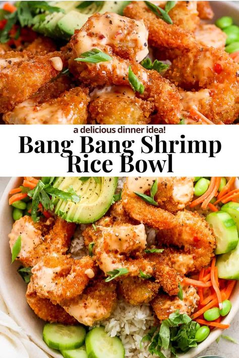 Meals With Popcorn Shrimp, Dinner Recipe Ideas Healthy, Shrimp Recipes Bowl, Healthy Bang Bang Sauce, Cheap Shrimp Meals, Hello Fresh Shrimp Recipes, Crispy Shrimp Bowl, Fried Shrimp Bowl, Shrimp Bowl Ideas