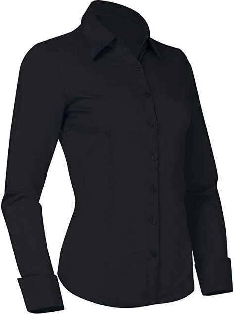 Pier 17 Button Down Shirts for Women, Fitted Long Sleeve Tailored Work Office Blouse (Small, Black) at Amazon Women’s Clothing store French Cuff Dress Shirts, Red Clothing, Office Blouse, Fitted Long Sleeve, Professional Office, Collared Dress, Women's Button Down Shirt, Casual Tops For Women, Blouse Online