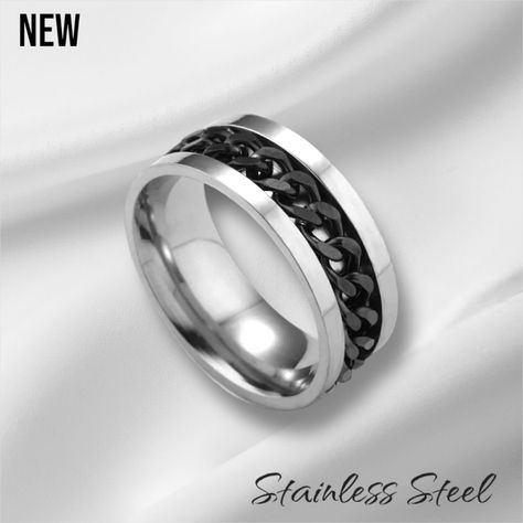 Unisex Silver Stainless Steel Band Ring Black Spinning Chain - Fidget Ring New! (Any Flaws Shown In Photos) -Ring Box Included. Black Titanium Spinning Chain Stainless Steel Band The Unisex Silver Stainless Steel Band Ring With A Black Spinning Chain Is A Stylish And Functional Accessory Designed For Those Seeking Both Fashion And Stress Relief. This Fidget Ring Features A Sleek Silver Stainless Steel Band, Ensuring Durability And Resistance To Tarnish, Making It Suitable For Everyday Wear. The Calm And Composed, Eclipse Of The Heart, Fancy Accessories, Photo Ring, Fidget Rings, Lunar Eclipse, Ring Black, Functional Accessories, Silver Band Ring