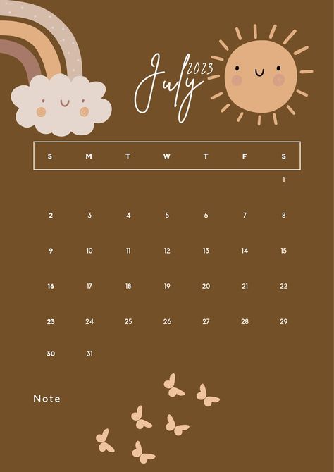 2023 Wallpaper Calendar, Calendar July 2023, Boho Calendar, Ipad Aesthetics, Calender Printables, 2023 Wallpaper, July Calendar, Calendar Wallpaper, Cute Things