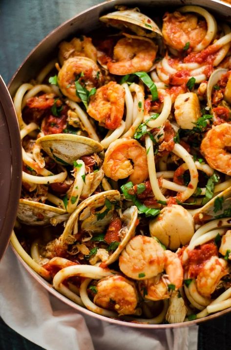 Seafood Fra Diavolo - Host The Toast Seafood Fra Diablo Recipe, Seafood Fra Diavolo Recipe, Seven Fishes Recipes, Seafood Fra Diavolo, Fra Diavolo Recipe, Diavolo Sauce, Feast Of The Seven Fishes, Fra Diavolo, Seven Fishes