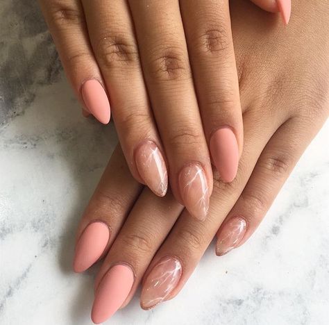 Spring Marble Nail Designs, Peaches And Cream Nails, Coral Marble Nails, Peach Marble Nails, Peachy Nails Designs, Nude Peach Nails, Peachy Nude Nails, Peach Nude Nails, Peach Pink Nails