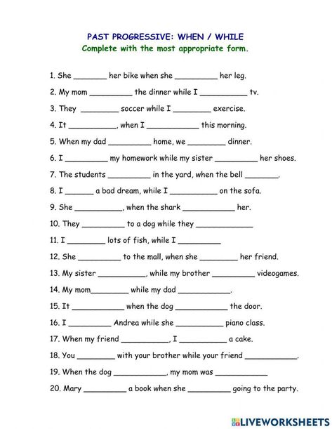 Past progressive - simple past Past Progressive Worksheets, Simple Past Worksheet, Past Simple Worksheets, Past Progressive, English Grammar Tenses, Simple Past, Simple Past Tense, Past Simple, English Fun