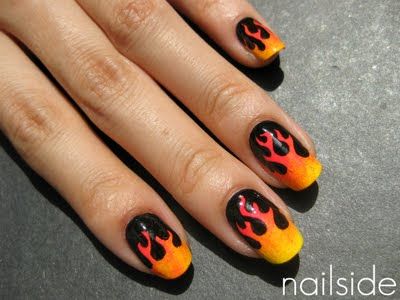 For the gradient, I prefer the tutorial at http://nailsbyanne.blogspot.com/ -- but this is a fun idea! Flame Nail Art, Mens Nails, Punk Nails, Romantic Nails, Get Nails, Fabulous Nails, Fire Nails, Funky Nails, Fancy Nails