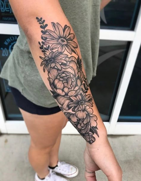 Floral tattoo #floral #tattoo #forearm #sleeve #ink Small Forearm Sleeve Tattoos, Half Arm Sleeve Tattoo For Women Forearm, Womens Forarm Tattoos Sleeve, Tattoo Forearm Sleeve Woman, Nature Floral Tattoo, Add On To Sleeve Tattoo, Floral Arm Tattoo Cover Up, Floral Tattoos For Women Forearm, Floral Tattoo Inspiration