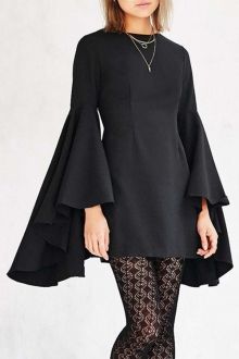 Dresses 2015 For Women Trendy Fashion Style Online Shopping | ZAFUL - Page 5 Black Collared Dress, Chiffon Dress Short, Kurti Sleeves Design, Diesel Punk, Long Bell Sleeves, Casual Chique, Sleeves Designs For Dresses, Urban Dresses, Crewneck Dress