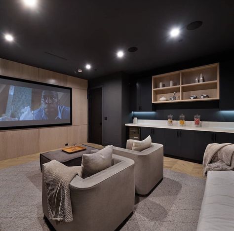 Basement Cinema Room Ideas, Home Theater Kitchenette, Small Media Room Ideas, Small Cinema Room, Small Theater Room Ideas, Tv Living Room Ideas, Theater Room Ideas, Small Movie Room, Theatre Rooms