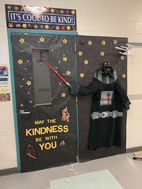 Star Wars Door Decorations Classroom, Star Wars Hallway Decorations, Star Wars School Theme, Star Wars Bulletin Board Ideas, Counseling Door Decorations, Star Wars Door Decorations, Star Wars Classroom Door, Kindness Door, Valentines Door Decorations Classroom