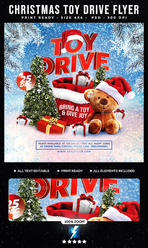 Christmas Toy Drive Flyer, Christmas Toy Box, Toy Drive Flyer, Toy Poster, Christmas Toy Drive, Toy Drive, Fashion Poster Design, All Elements, Flyer Printing