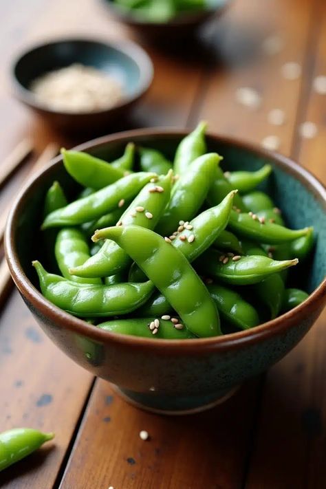 Edamame in a bowl garnished with sesame seeds on a wooden table. Simple Japanese Recipes, Traditional Ramen, Fluffy Cheesecake, Dinner Party Dishes, Tonkatsu Sauce, Soba Noodles Salad, Creamed Cucumbers, Easy Japanese Recipes, Japanese Recipe