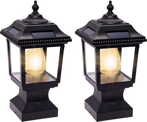 GreenLighting Victorian Solar Post Cap Lights - Outdoor Fence Deck Post Lights - 4x4 5x5 Post Caps - Waterproof Vintage Style Post Solar Lights (Black, 2 Pack) - - Amazon.com Post Cap Lights, Front Porch Posts, Deck Post Lights, Solar Post Lights, Solar Post Caps, Outdoor Fence, Post Caps, Porch Posts, Deck Posts