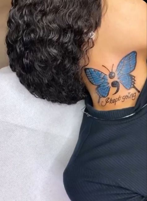 Pretty Neck Tattoos, Neck Tats Women, Pretty Neck Tattoos Women, Girly Sleeve Tattoo, Pretty Neck, Butterfly Neck Tattoo, Girl Thigh Tattoos, Band Tattoos, Hand Tattoos For Girls