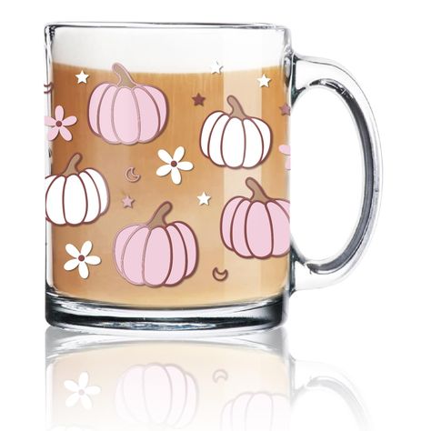 PRICES MAY VARY. You Will Get - 1pcs glass coffee mugs, please don't put into the dishwasher, oven, microwave and other high-temperature heating machines and do not scratch the surface with force when cleaning. Fall Design - Our coffee mug cup is printed with white and pink pumpkin, flower and star patterns, vivid and adorable, suitable for fall season use, can add more fun to your party. Good Quality - Made of quality glass material, safe, sturdy and durable to use, the patterns are printed cle Fall Glass Cups, Fall Wine Glasses, Fall Mugs, Coffee Soda, Autumn Wine, Fall Tumbler, Fall Stuff, Boo Basket, Holiday Cups