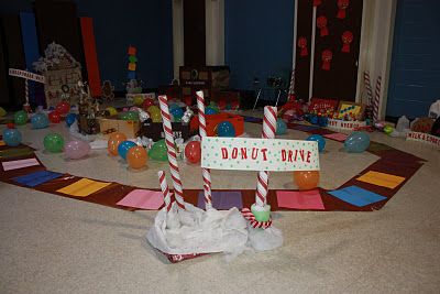 reading this makes me think of a cake/cookie/ or donuts booth like they have in the festival   candyland board game for pto event.  We had a donut walk on it(exactly like a cake walk but the child wins a donut).  We didn't charge for this event since we were charging for the Santa breakfast for admission. Kids Camp Party, Winterfest Ideas, Candyland Board, Christmas Fundraiser, Santa Breakfast, Pto Board, Candyland Board Game, Pta Events, Breakfast With Santa