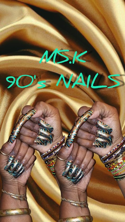 90s Nail Designs Black Women, 90s Nails Acrylic Black Women, 90 Nails The 90s Art Designs, Acrylic Nails Black Women, Hip Hop Nails, 90s Nail Art, Nails Black Women, Acrylic Nails Black, 90s Nails