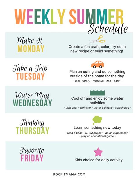 Theme Weeks For Kids, Summer Weekly Themes For Kids, Summer Schedule For Kids, Kids Summer Schedule, Planning Schedule, Summer Rules, Summer Planning, Summer Plan, Summer Camp Themes