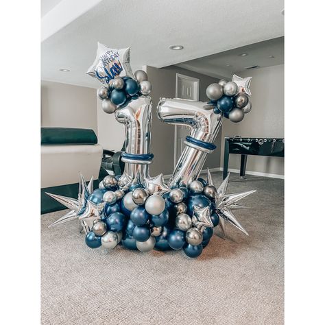 #personalized #decoration made from #balloons #decor #decoration #decorationideas #birthday #birthdayparty Balloon Bouquet For Men, Sweet 16 Balloons, Balloons Number, Boy 16th Birthday, Man Bouquet, Navy Blue Party, Balloon Business, Balloons Decor, 1st Birthday Balloons