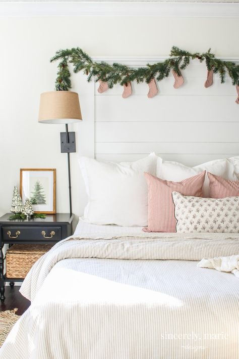 Our Classic & Cozy Christmas Bedroom Neutral Christmas Bedding, Christmas Sheets Bedding, Neutral Christmas Bedroom Decor, Cozy Christmas Bedroom, Classic Bedroom Furniture, Christmas Bed, 2023 Decor, Cozy Christmas Living Room, Hotel Collection Bedding