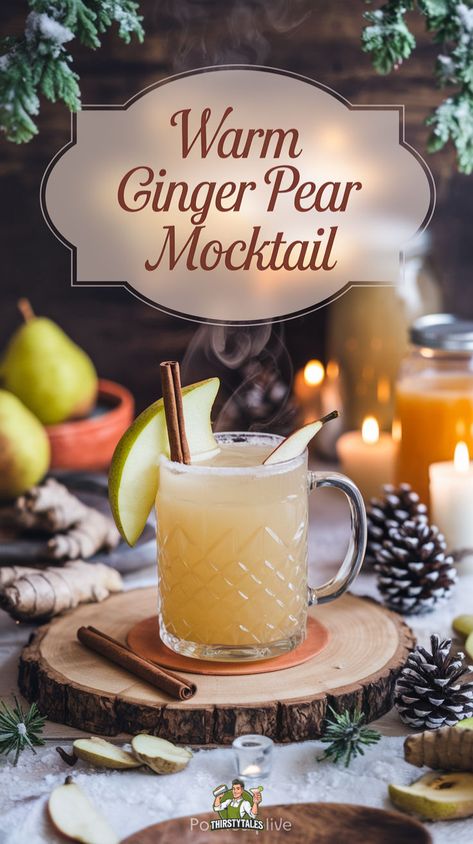 "Cozy up with this Warm Ginger Pear Mocktail Recipe, the perfect non-alcoholic beverage for fall! This spiced pear mocktail combines the delightful flavors of ginger and pear, creating a warm autumn drink that's both refreshing and comforting. Enjoy a delicious Ginger Infused Pear Mocktail, ideal for chilly evenings. This Warm Fruit Mocktail is a must-try, featuring a tantalizing Pear Ginger Fizz with hints of cinnamon!" Pear Mocktail, Pear Drink, Winter Vodka Cocktails, Winter Drinks Alcoholic, Easy Winter Cocktails, Pear Drinks, Warm Drinks Recipes, Easy Holiday Cocktails, Ginger Pear