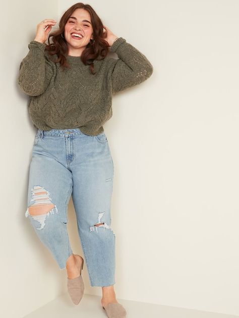 Plus Size Ripped Jeans, Outfit Curvy, Straight Leg Jeans Outfits, Midsize Outfits, Mom Jeans Outfit, Outfit Jeans, Elegante Casual, Cute Fall Outfits, Jeans Outfit