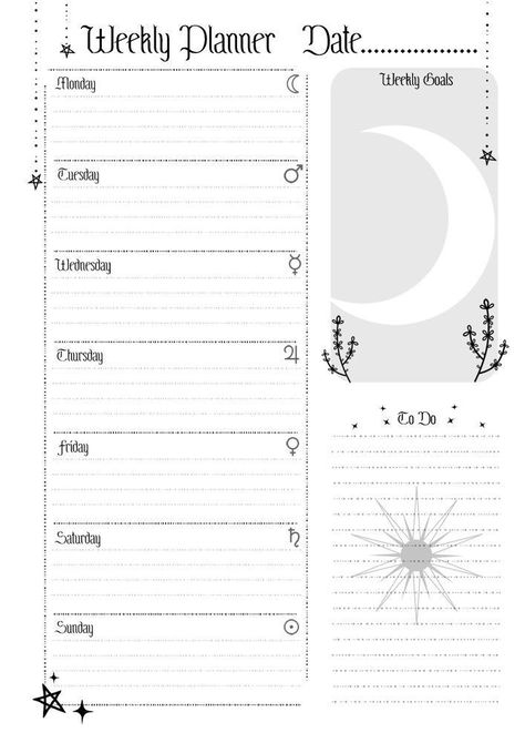 Witchy Monthly Planner, Witchy Printables Journal Pages, Gothic Planner Printables, Witchy Weekly Planner, Witch Planner Pages, Witchy Planner Printables, Witch Planner Free Printable, Witchy Journal Pages, Pagan Printables