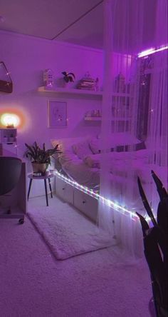 Purple Room Lights, Rearranging Bedroom Ideas, Led Room, Purple Room With Led Lights, Baddie Room Inspo Purple, Led Purple Lights Bedroom, Bedroom Purple Led, Reka Bentuk Bilik Tidur, Classy Bedroom