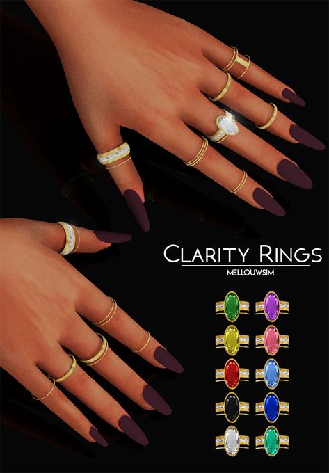 Clarity Rings Sims 4 Cc Nails Patreon Free, Ts4 Jewelry Cc, Ts4 Cc Jewelry, Ts4 Cc Accessories, Ts4 Patreon, Ts4 Accessories, Cc Accessories, Sims 4 Nails, Sims 4 Piercings