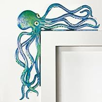 Window Home Office, Metal Door Frame, Eclectic Bathroom Decor, Door Frame Decoration, Gothic Style Home, Octopus Decor, Ocean Blue Color, Eclectic Bathroom, Themed Home Decor