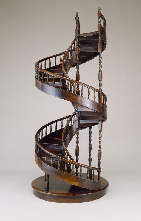 Double revolution spiral staircase model. Miniature Staircase, Dollhouse Stairs, Reling Design, Banister Rails, Open Stairs, Escalier Design, Cooper Hewitt, Spiral Stairs, Curved Staircase