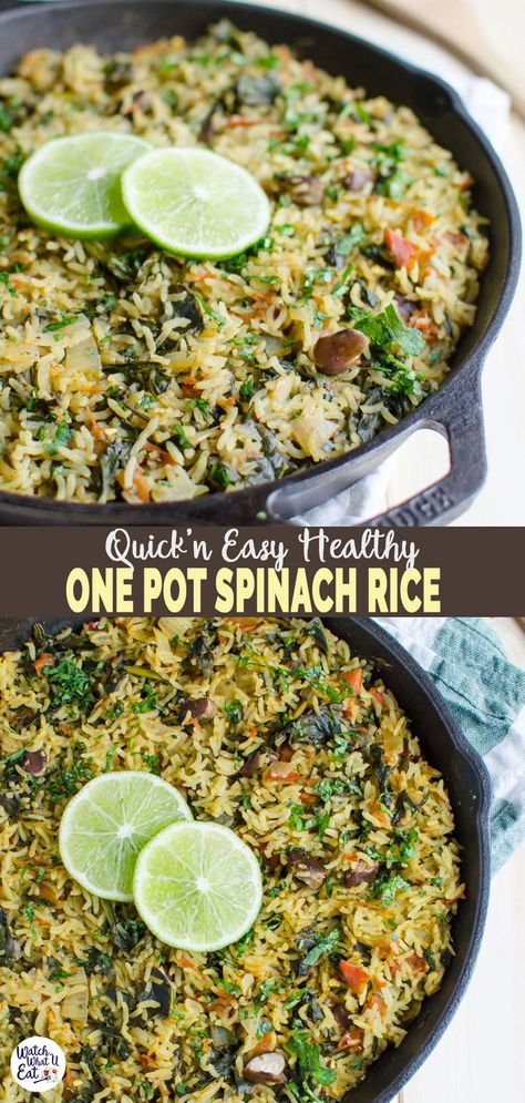 Spinach Bowl Recipes, Vegan Main Dish, Clean Eating Vegetarian, Spinach Rice, Vegetarian Recipes Dinner Healthy, One Pot Meal, Vegetarian Main Dishes, Vegan Main Dishes, Mexican Rice