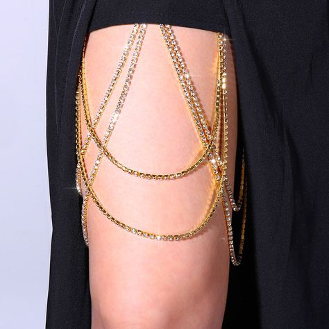 Hot Selling Crystal Multi Layers Elasticity Thigh Chain Sexy Women Rhinestone Body Leg Chain Dress Jewelry Accessories Silver Leg Chain, Thigh Chain, Leg Chain, Chain Dress, Elastic Rope, Dress Jewelry, Beach Party, Chains Jewelry, Multi Layering