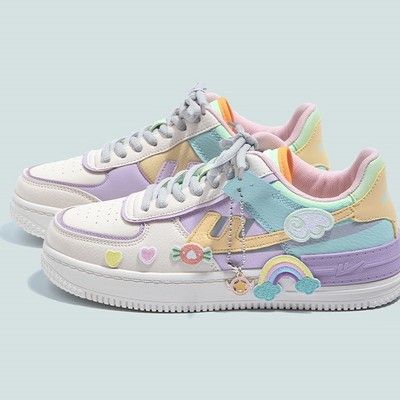 👠 Shoes 💜 sugarplum · y2k, coquette, egl, cosplay fashion and home decor store 💜 Powered by Storenvy Light Up Sneakers Women, Where To Buy Kidcore Clothes, Pink Kidcore Aesthetic, Kidcore Shoes, Pastel Kidcore Outfits, White Women Sneakers, Multi Colored Shoes, Kidcore Fashion, Kawaii Sneakers