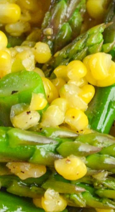 Quick Asparagus Corn Salad Cold Asparagus Salad, Asparagus And Corn Recipes, Corn Asparagus Salad, Corn And Asparagus Salad, Asparagus Sides, Asparagus Corn Salad, Carmelized Corn And Asparagus Pasta, Warm Asparagus Salad, Quick Asparagus