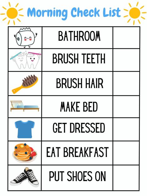 We all know kids thrive off of routine so why not make the process of starting and ending the day smoother all while helping your little one become more independent.  I have personally use these lists for my daughter and it makes mornings so much easier! I am not constantly reminding her what to do. She just checks her list and off she goes! Kindergarten Routines At Home, Morning To Do List For Kids, Chore Boards For Kids, Kids Routine Chart Printable Free, Chore Chart Kids Printable, Kids Morning Routine Chart, To Do List Kids, To Do List For Kids, Chore List Printable