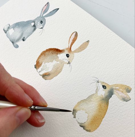 Paint easy watercolor easter bunnies with my new watercolour tutorial. #watercolour #watercolor #easterbunny #easter #rabbit #watercolourrabbit #painting Rabbit Watercolor Easy, Water Rabbit Illustration, Watercolour Bunny Tutorial, Drawing Rabbits Easy, Bunnies To Paint, Watercolour Easter Card Ideas, Watercolor Rabbit Paintings, Watercolour Rabbit Painting, Easter Watercolour Painting