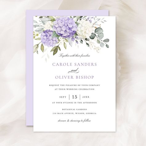 Lilac White Wedding, Light Purple Wedding Invitations, Purple Hydrangea Wedding, Lilac Wedding Themes, Catholic Wedding Invitations, Lilac Wedding Invitations, Hydrangea Wedding Invitations, Lavender Wedding Invitations, Wedding Invitation Floral