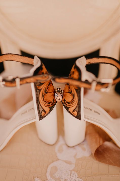 Western Cakes Wedding, Western Shoes For Wedding, Western Leather Wedding Heels, Western Wedding Shoes Heels & Wedges, Tooled Wedding Shoes, Country Wedding Heels, Branding Cow Hide Wedding, Tooled Leather Heels Wedding, Western Lesbian Wedding