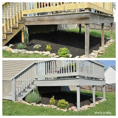 semi solid deck stain by Cabot in Fieldstone color Under Deck Landscaping, Diy Decks, Cottage Deck, Cabot Stain, Patio Under Decks, Deck Upgrade, Landscaping Around Deck, Dock Ideas, Hgtv Design